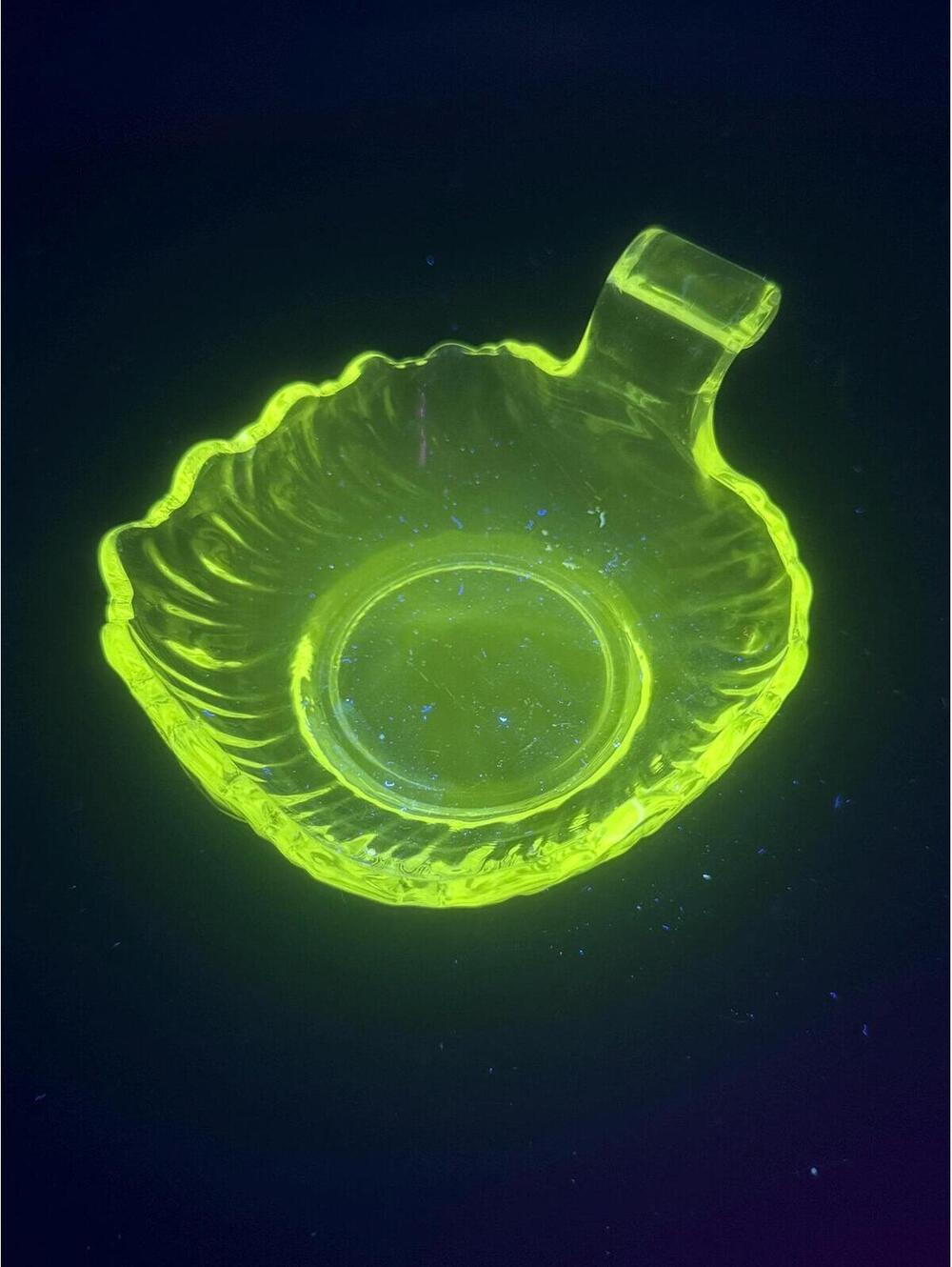 Fostoria #2517 Clear Glass Handled Nappy Dish - c. 1933 - UV Reactive Manganese